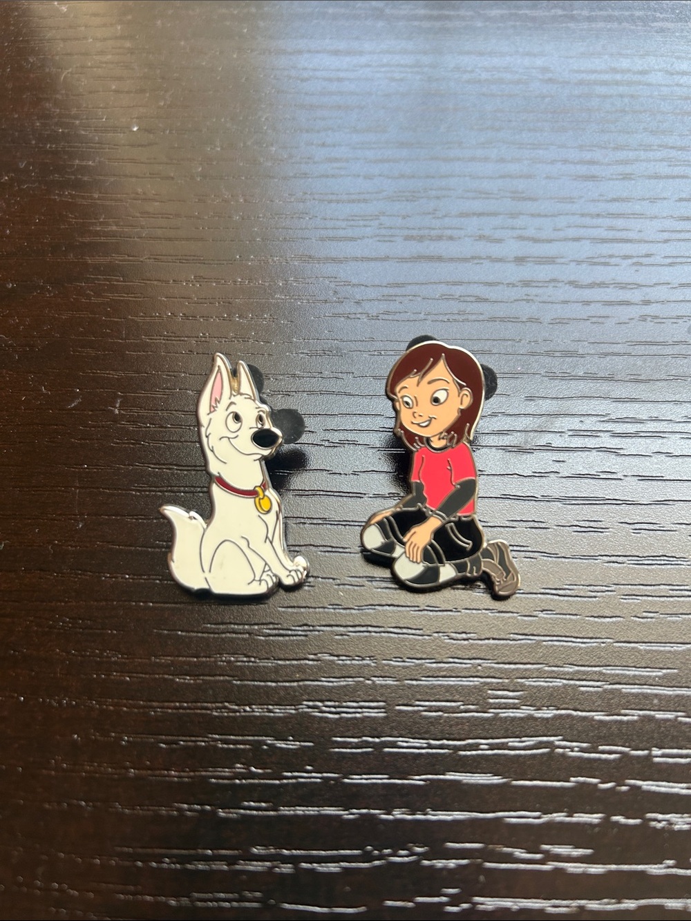 Disney White Dog & Girl Character Enamel Pins - Red, Black, Brown